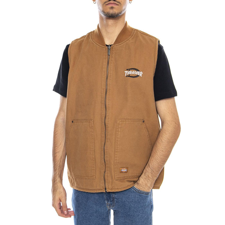 THRASHER X DICKIES Vest Brown Duck - Gilet Smanicato Uomo Marrone DK0A88IT0BD1 . DICKIES 