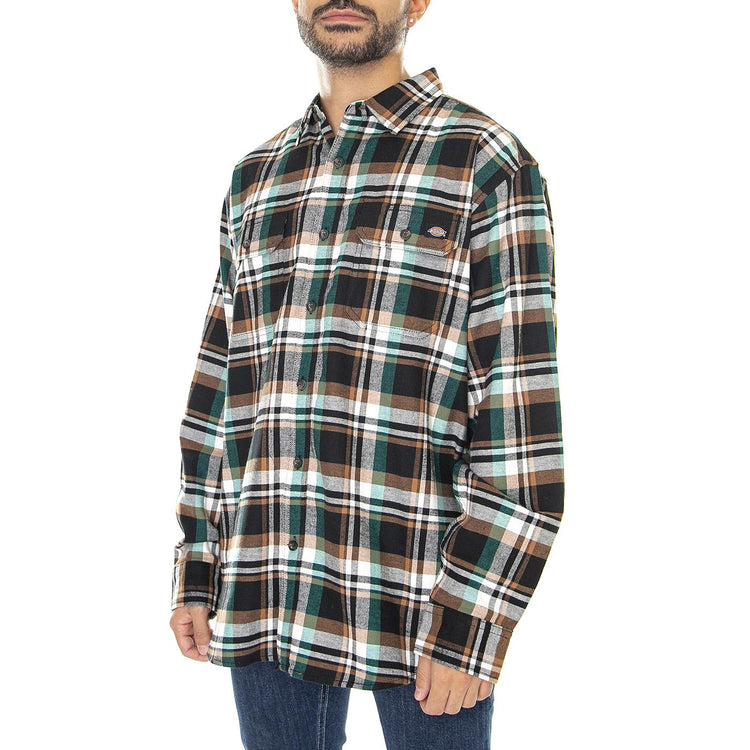 Flex Flannel L/S Shirt Black / Cadium Green - Camicia Uomo in Flanella Multicolore DK0A4XU6C641  DICKIES 