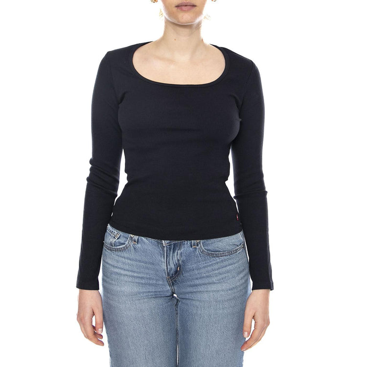 Essential Sqrd Neck Long Sleeve - Bright White Rib - Maglietta Girocollo Maniche Lunghe Donna Nera 005IO 0000 LEVIS 