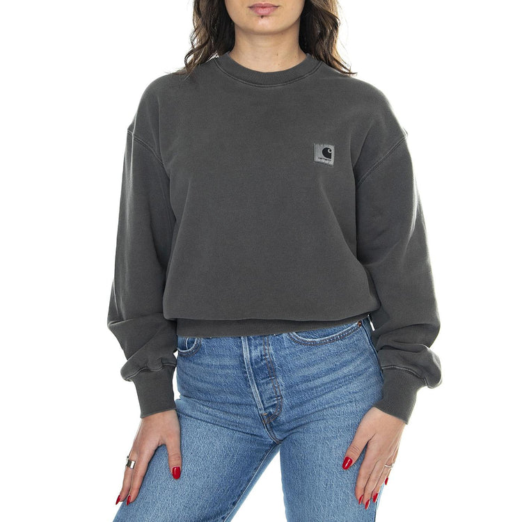 W' Nelson Sweat Charcoal /garment dyed - Felpa Girocollo Donna Grigia I029537.98GD  CARHARTT WIP 