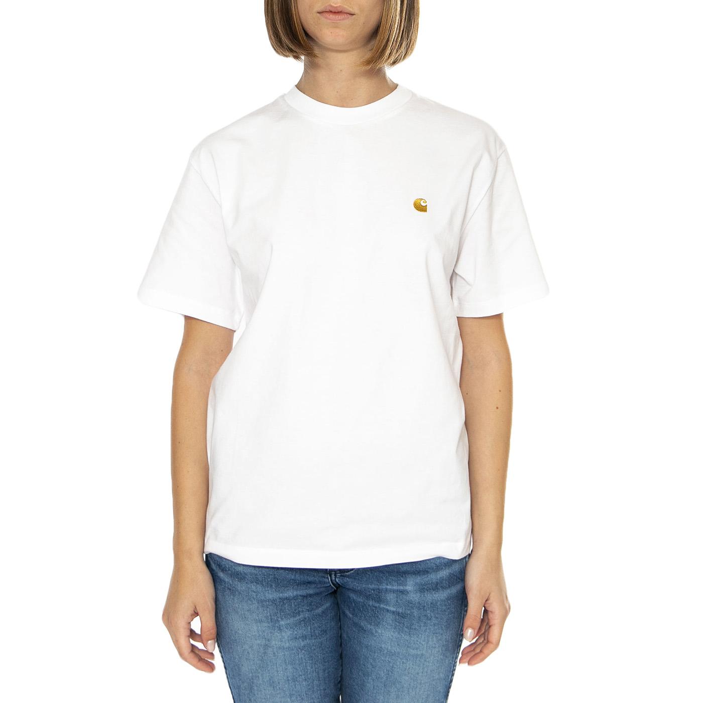 W' S/S Chase T-Shirt White / Gold - Maglietta Girocollo Donna Bianca I033045.00RXX  CARHARTT WIP 