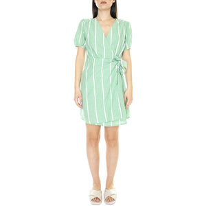 Vestido Corto Cruzado con Estampado de Rayas - Abito Donna Verde 31W/41235  WILD PONY 