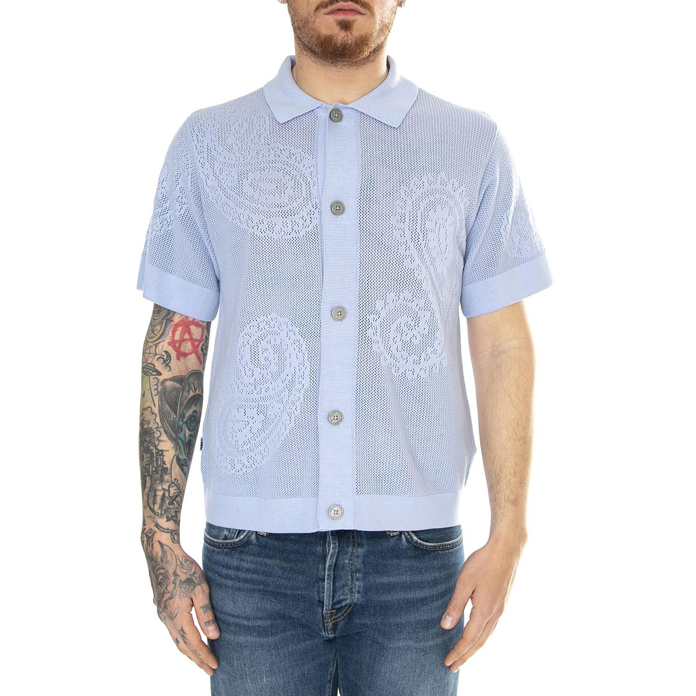Tear Drop Open Knit Shirt Hydrangea - Camicia Maniche Corte Uomo Blu 151000080-HDR  OBEY 