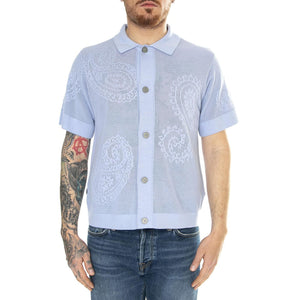 Tear Drop Open Knit Shirt Hydrangea - Camicia Maniche Corte Uomo Blu 151000080-HDR  OBEY 