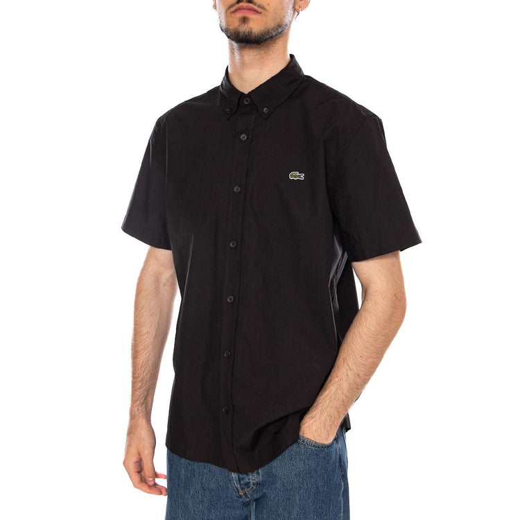 CAMICIA M/C BLACK - Camicia Maniche Corte Uomo Nera CH2312 3LA LACOSTE 