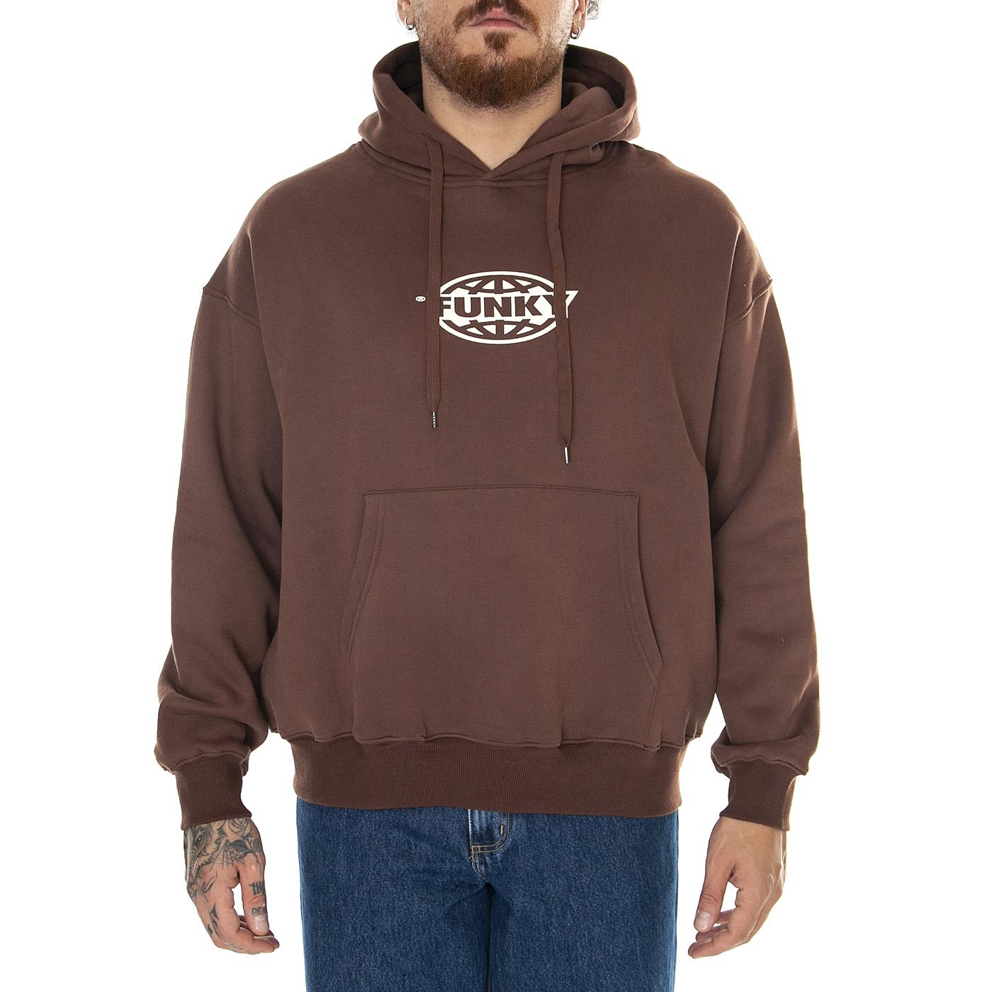 Oval Logo Hoodie Brown - Felpa con Cappuccio Uomo Marrone Oval Logo Hoodie Brown  FUNKY 