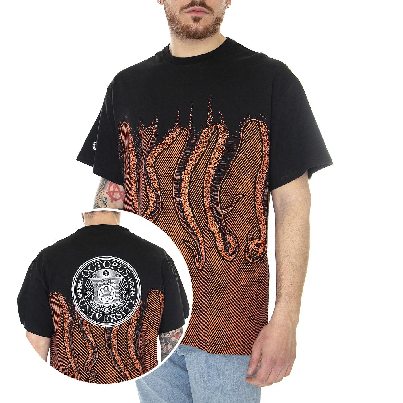 Octopus University Tee Black - Maglietta Girocollo Uomo Nera 23SOTS46-BLACK-ORANGE  OCTOPUS 