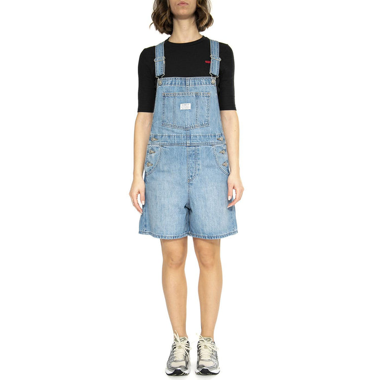Vintage Shortall Light Indigo Worn In - Salopette Bermuda Denim Jeans Donna Blu 52333-0040  LEVIS 