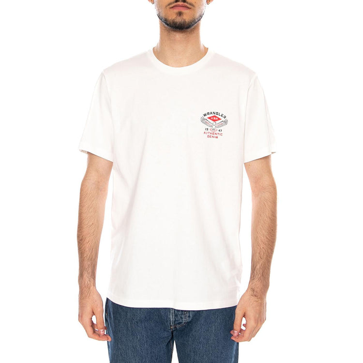SMALL AMERICANA TEE WORN WHITE - Maglietta Girocollo Uomo Bianca 112377981 WHT WRANGLER 