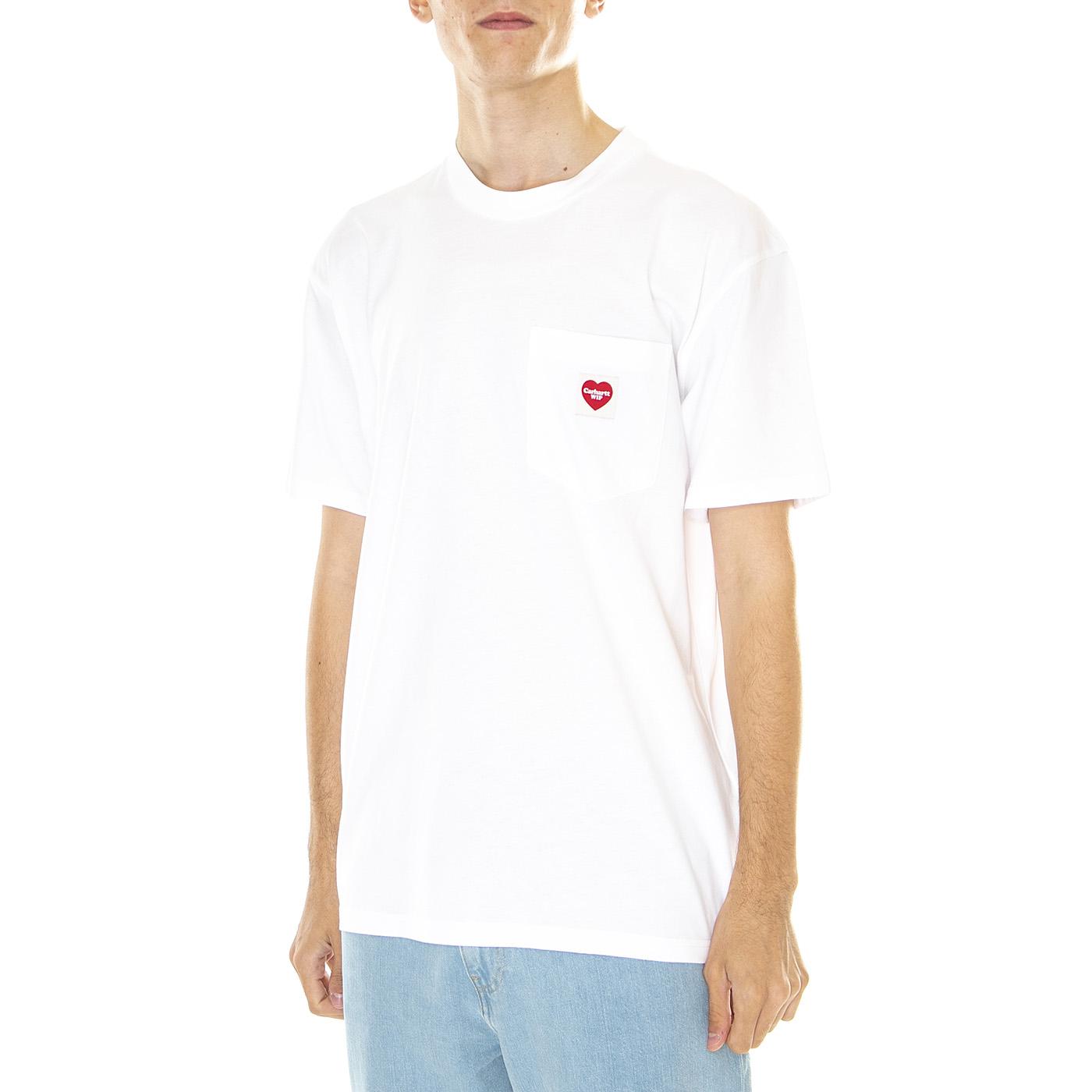 M' S/S Pocket Heart T-Shirt White - Maglietta Girocollo Uomo Bianca I032128-4  CARHARTT WIP 