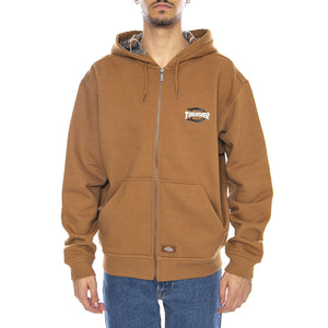 THRASHER x DICKIES Zip Through Brown Duck - Felpa con Cappuccio Uomo Marrone DK0A887J0BD1 . DICKIES 