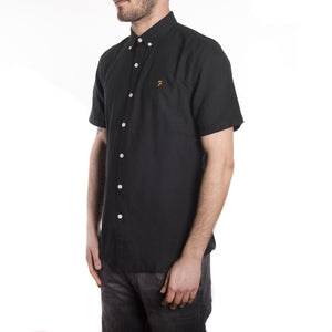 Brewer Short Sleeve Oxford Shirt - Black - Camicia Maniche Corte Uomo Nera F4WS5074-4  FARAH 
