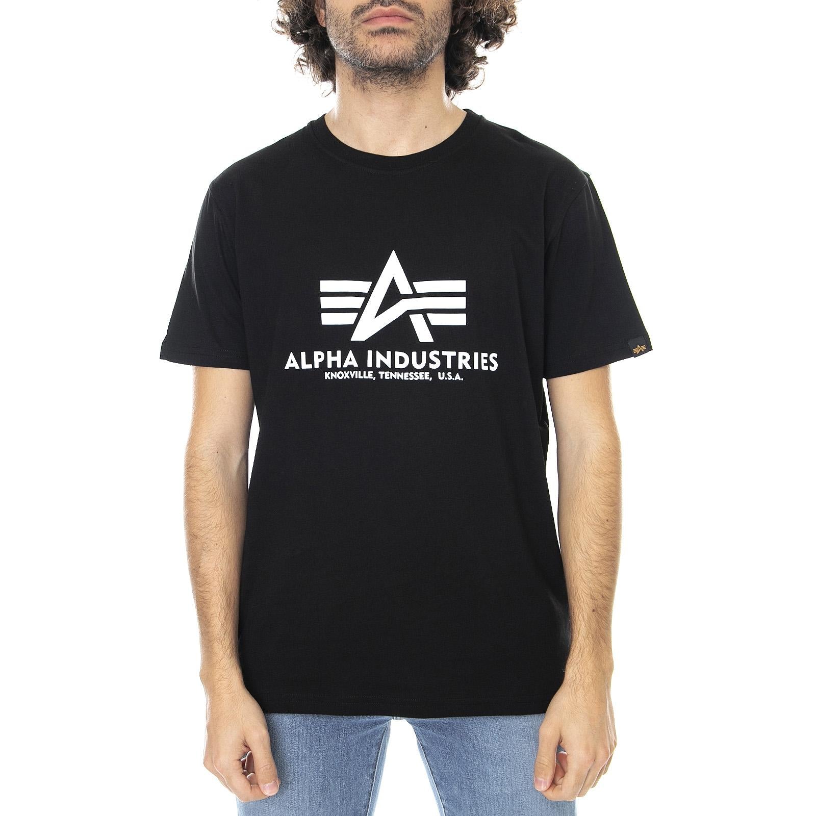Basic T-Shirt - Black - Maglietta Girocollo Uomo Nera 2743  ALPHA INDUSTRIES 