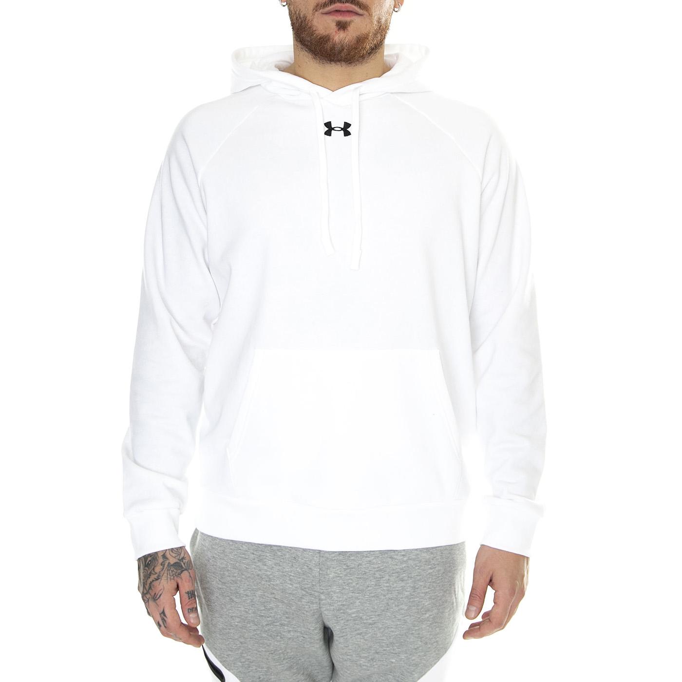 UA Rival Fleece Hoodie White Sweat - Felpa con Cappuccio Uomo Bianca 77-1379757-100  UNDER ARMOUR 