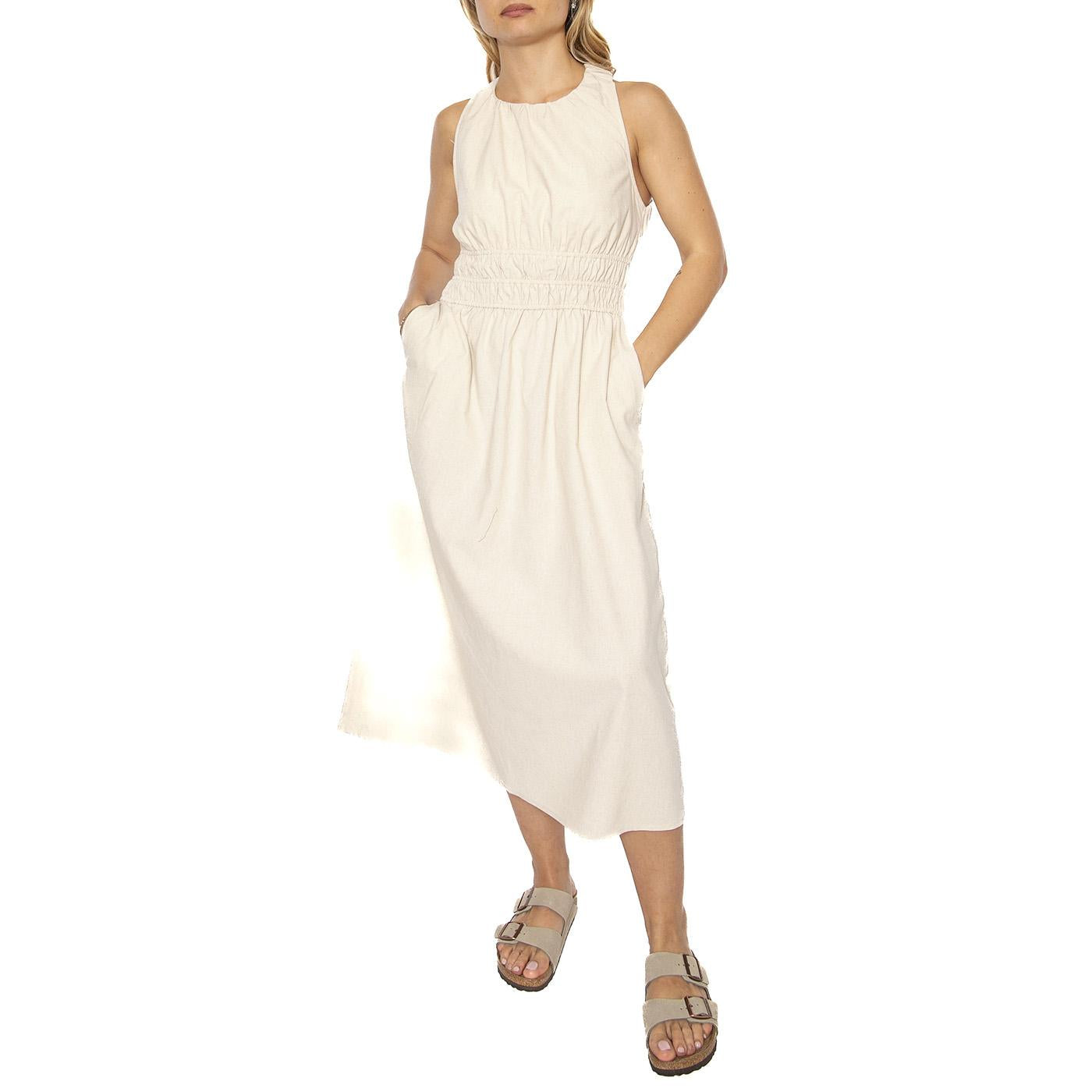 Vestido midi lino blanco - Abito Donna Beige 51W/11220  WILD PONY 