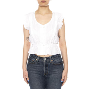 RUFFLE SLEEVE SHIRT BRIGHT WHITE - Top Donna Bianca 112376975 WHT LEE 