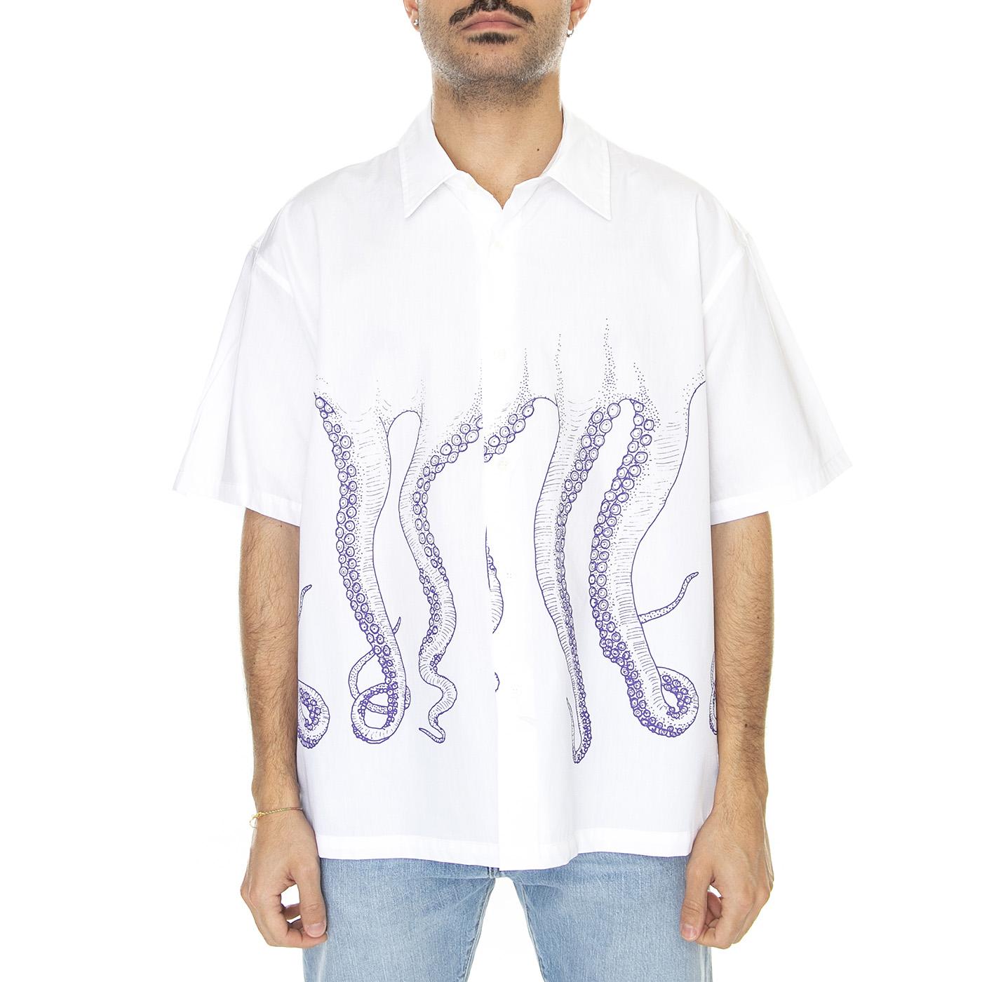 Octopus Outline Shirt White - Camicia Maniche Corte Uomo Bianca / Multicolore 23SOHR03-WHITE-PURPLE  OCTOPUS 