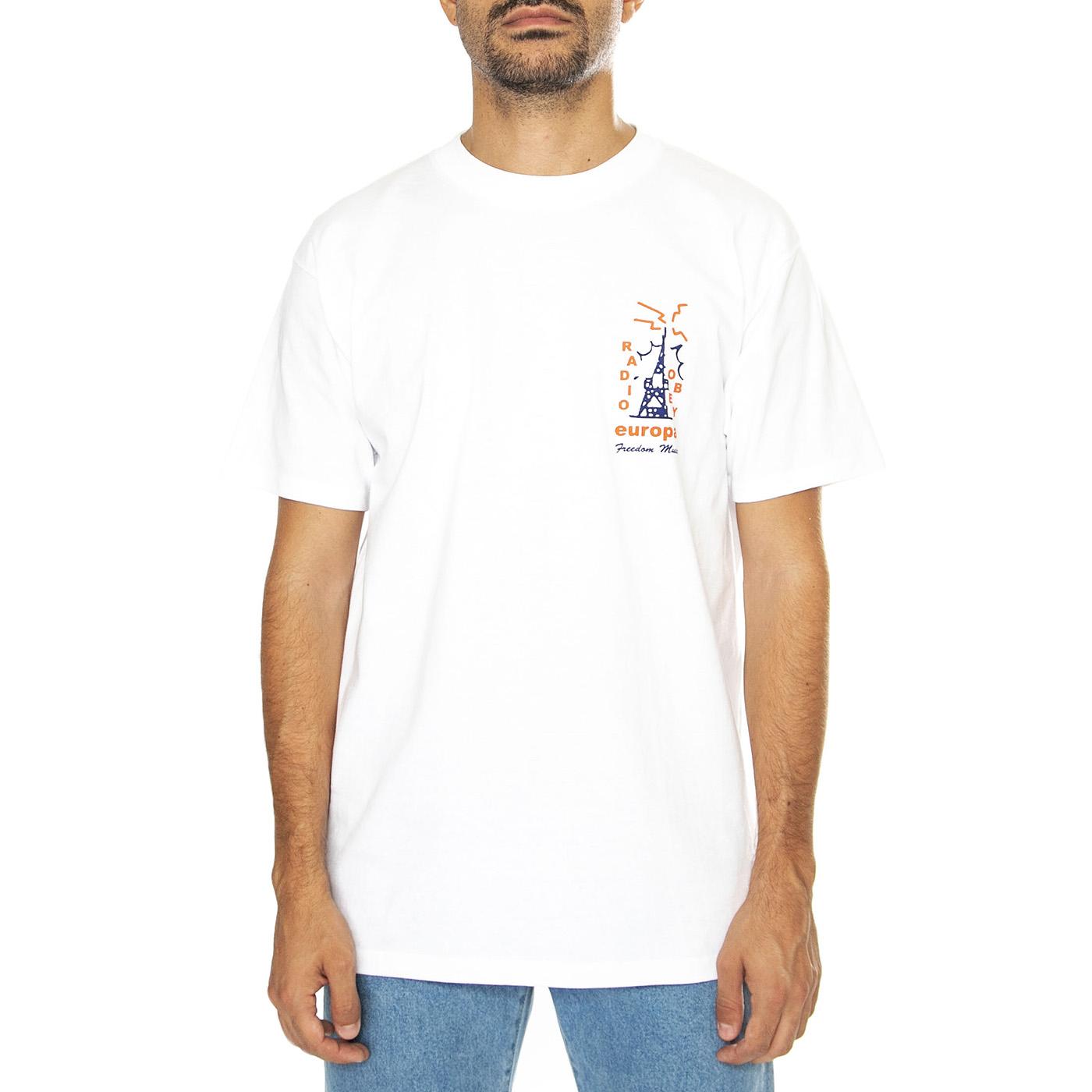 Obey Radio Europe Tee White - Maglietta Girocollo Uomo Bianca 165263949-WHT  OBEY 