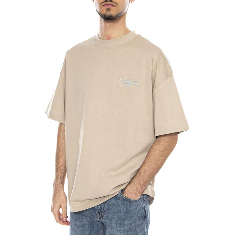 S/S Signature Script T-Shirt Fleur De Sel / Citadel -- Maglietta Girocollo Uomo Grigia / Blu I033828.38QXX . CARHARTT WIP 
