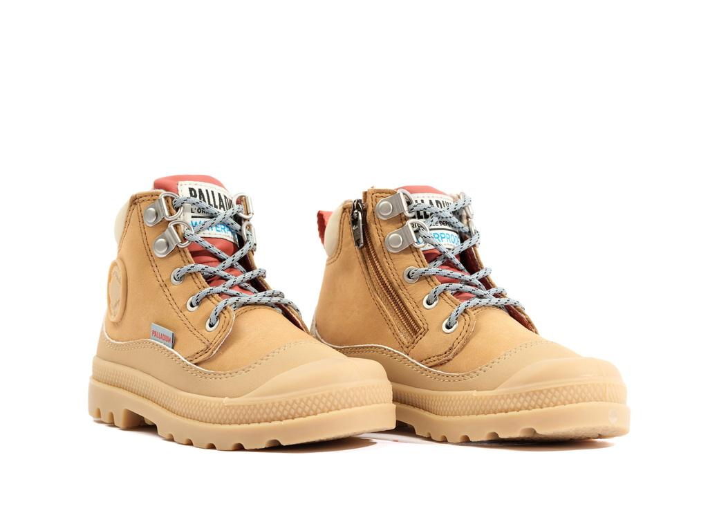 Pampa Hi Cuff Hkr Wp Dear Brown - Scarpe Stringate Profilo Alto Bambini Marroni PAK58891-252-M  PALLADIUM 