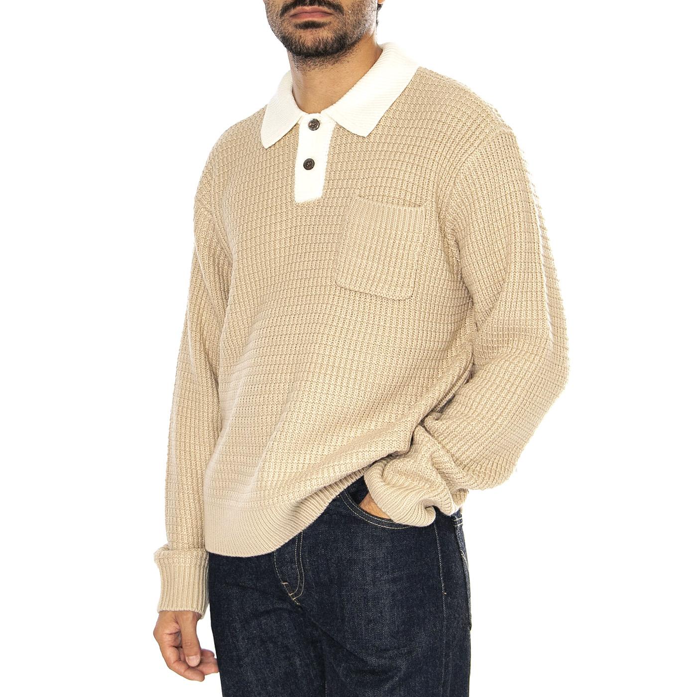 Danny Polo Sweater Khaki - Maglione Polo Uomo Beige 151000088-KHA  OBEY 