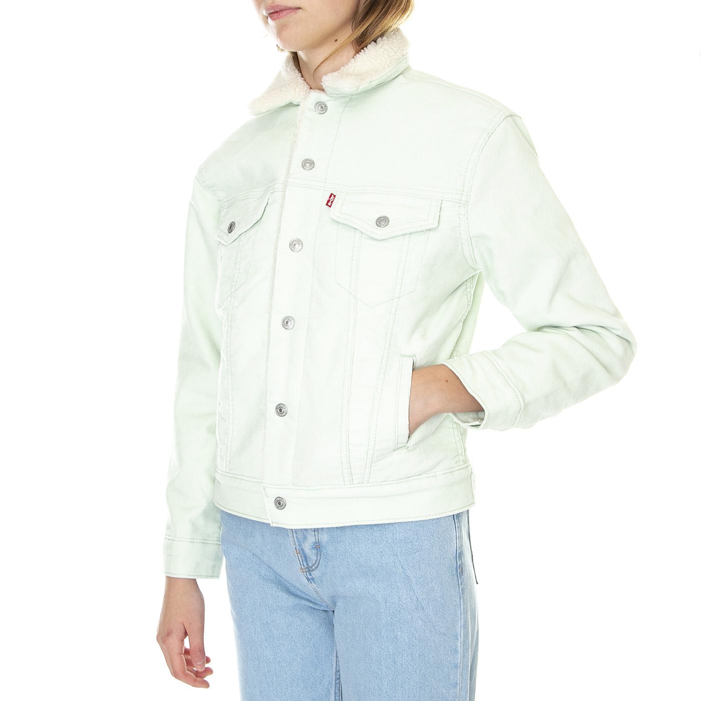 Ex-Bf Sherpa Trucker Meadow Mist - Giacca Invernale Denim Jeans Donna Verde 36137-0059  LEVIS 