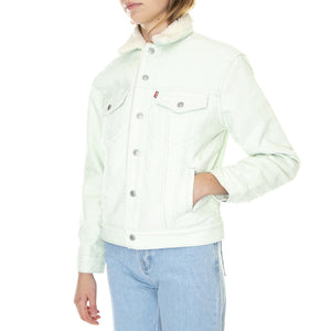 Ex-Bf Sherpa Trucker Meadow Mist - Giacca Invernale Denim Jeans Donna Verde 36137-0059  LEVIS 