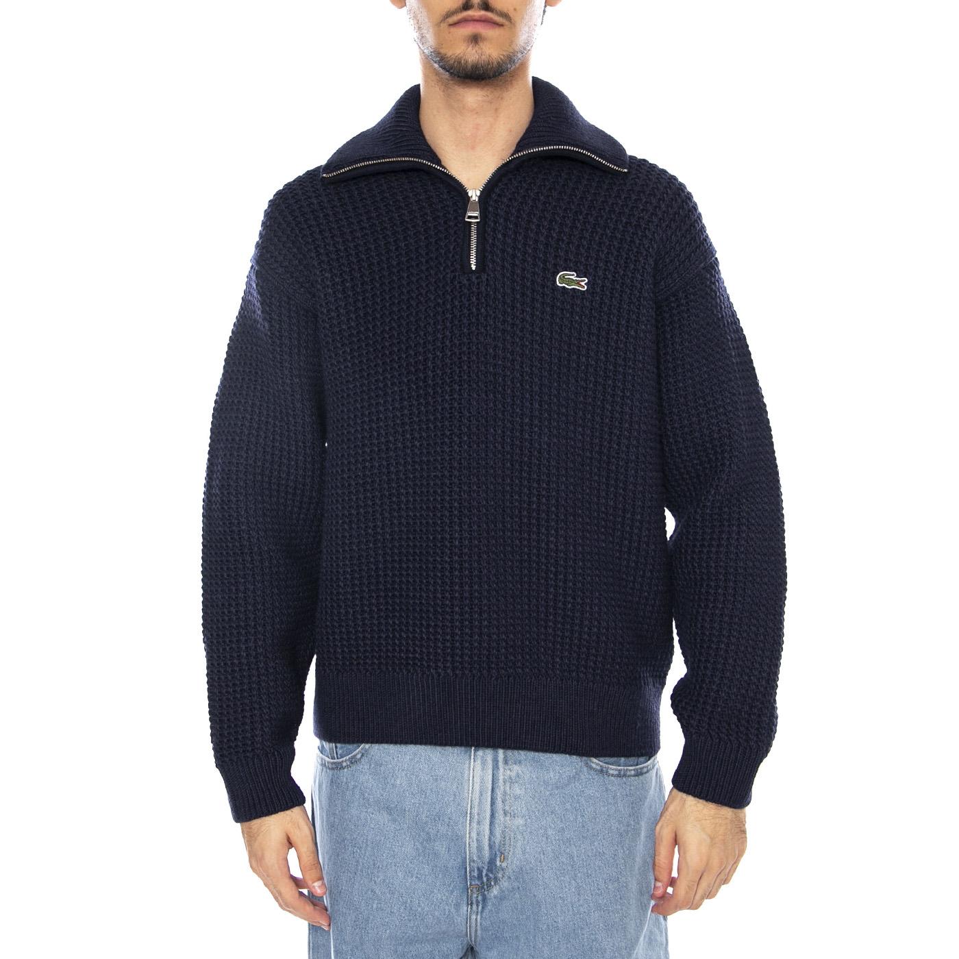 PULLOVER 166 Blue Navy - Maglione Collo Alto Uomo Blu Navy AH5205-166  LACOSTE 