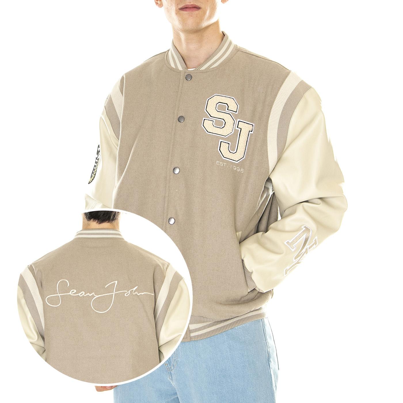 M' SJ Script Logo College Jacket Sand / Light Sand - Giacca Uomo Beige / Multicolore 6085201/231-02  SEAN JOHN 