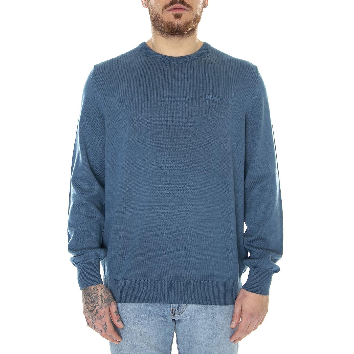 Signature Knitted Crew Neck Wedgewood Blue - Maglione Girocollo Uomo Blu 63370-110  BEN SHERMAN 