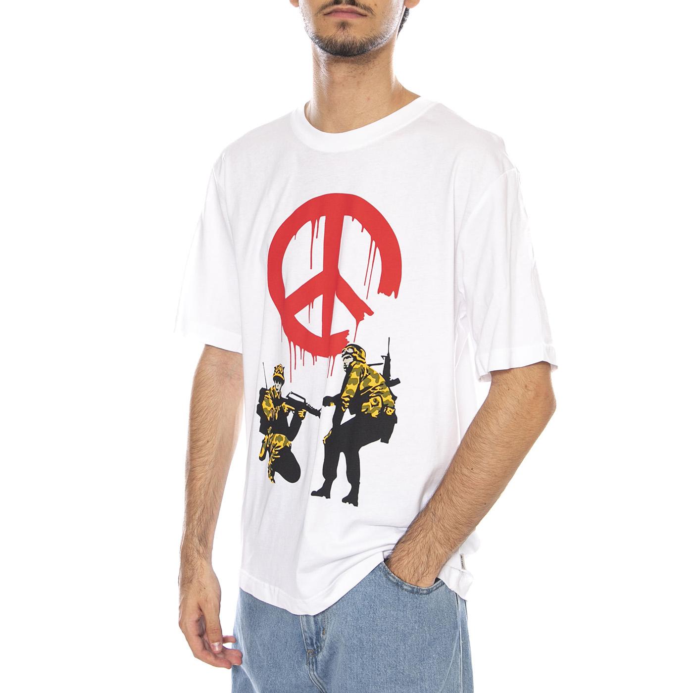 Banksy SS Relax Tee Bright White - Maglietta Girocollo Uomo Bianca con stampa Banksy 22035158-4825923 . ONLY & SONS 