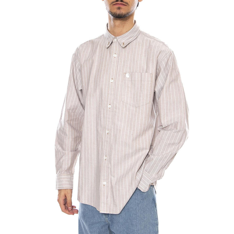 L/S Cassel Shirt Cassel Stripe, Peanut / White - Camicia Uomo Multicolore I035327.35EXX . CARHARTT WIP 