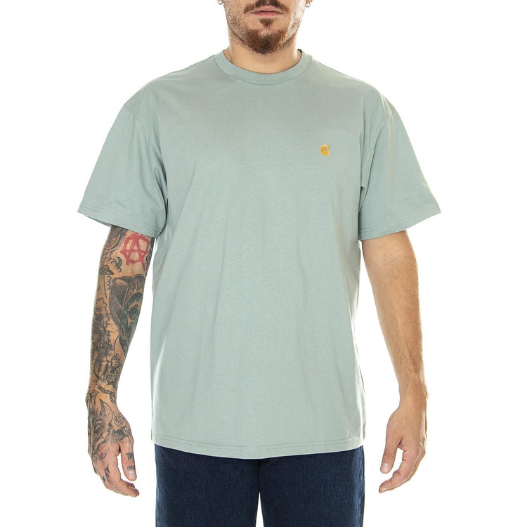 S/S Chase T-Shirt Glassy Teal / Gold - Maglietta Girocollo Uomo Verde I026391.1R1XX  CARHARTT WIP 