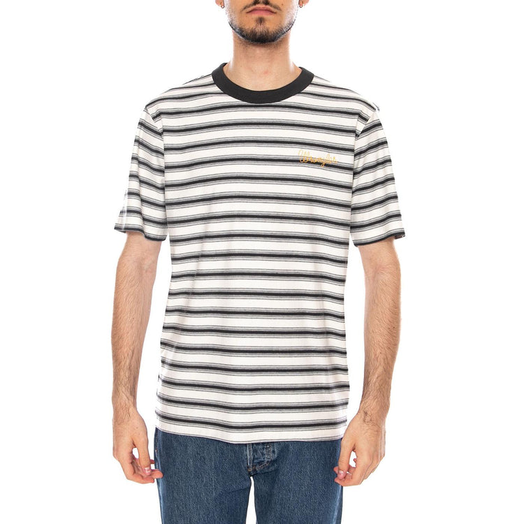 STRIPE TEE WORN WHITE - Maglietta Girocollo Uomo Bianca a Righe 112378014 WHT WRANGLER 