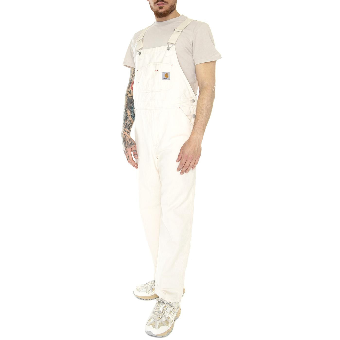 Wesley Bib Natural Rinsed - Salopette Denim Jeans Uomo Bianca I031494-0502  CARHARTT WIP 