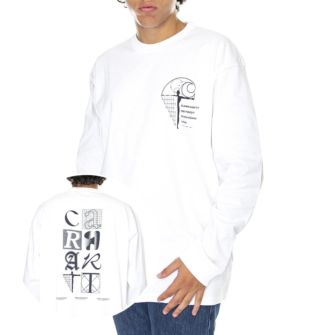 L/S Ratios T-Shirt White / Dark Navy - Maglietta Girocollo Maniche Lunghe Uomo Bianca I031001-12HXX  CARHARTT WIP 