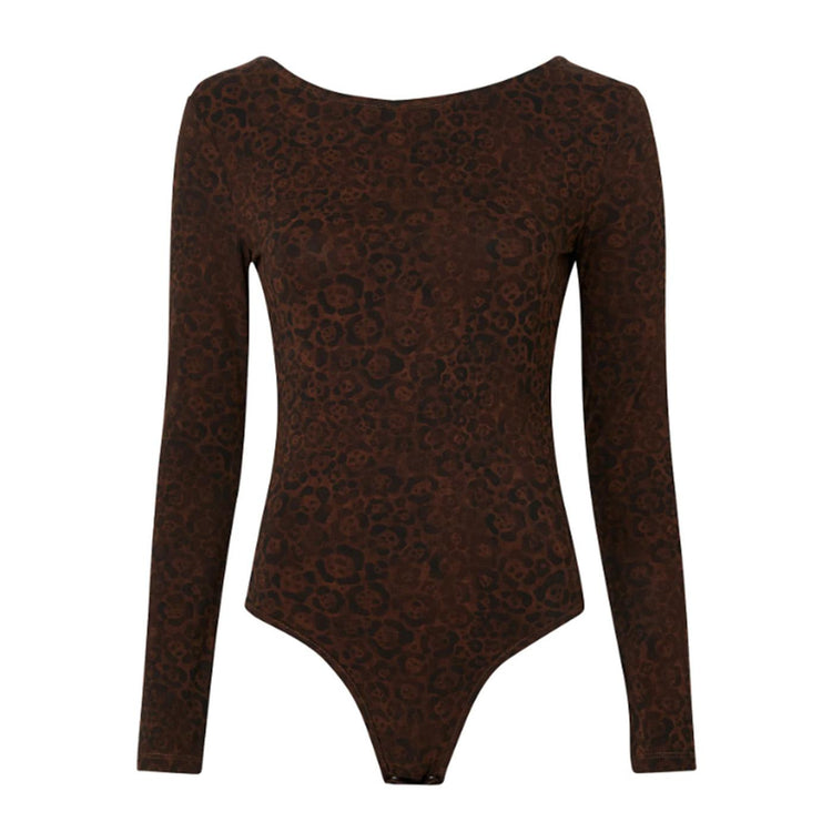 W' Leotard Jaguar Print Beige - Body Donna Marrone W7ZWEGA2  WRANGLER 