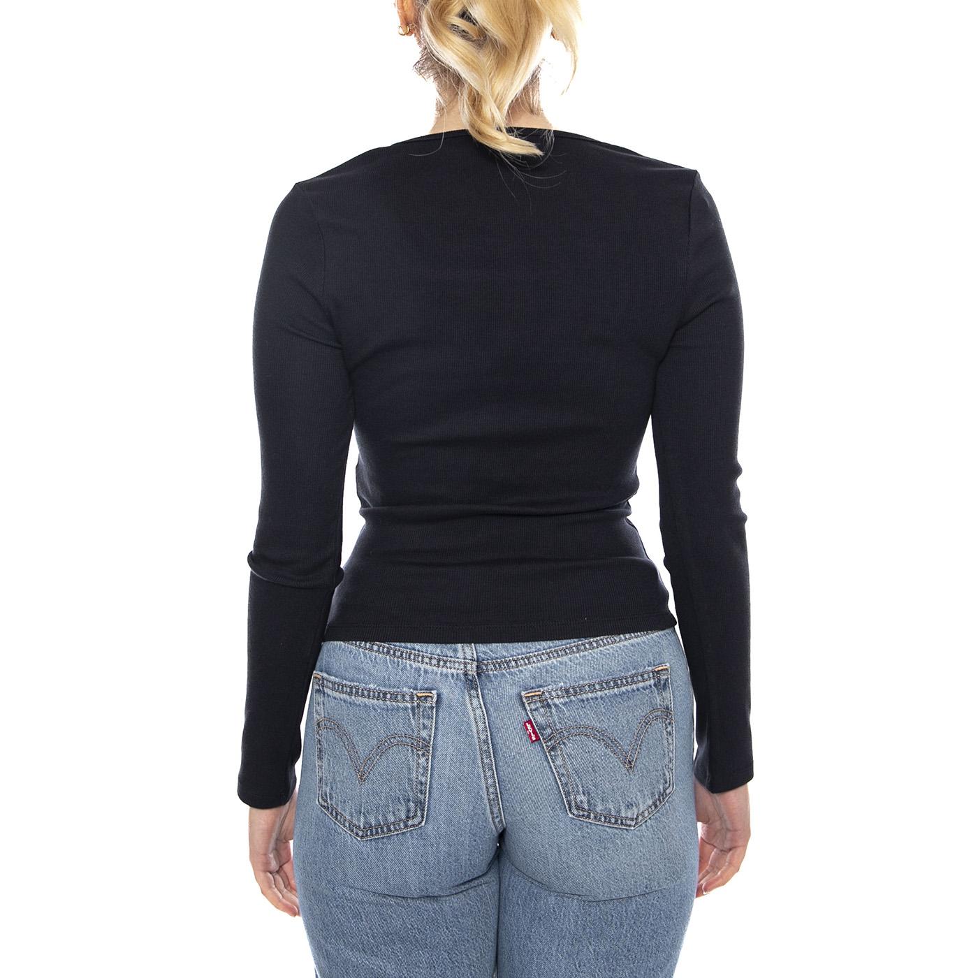 Essential Sqrd Neck Long Sleeve - Bright White Rib - Maglietta Girocollo Maniche Lunghe Donna Nera 005IO 0000 LEVIS 