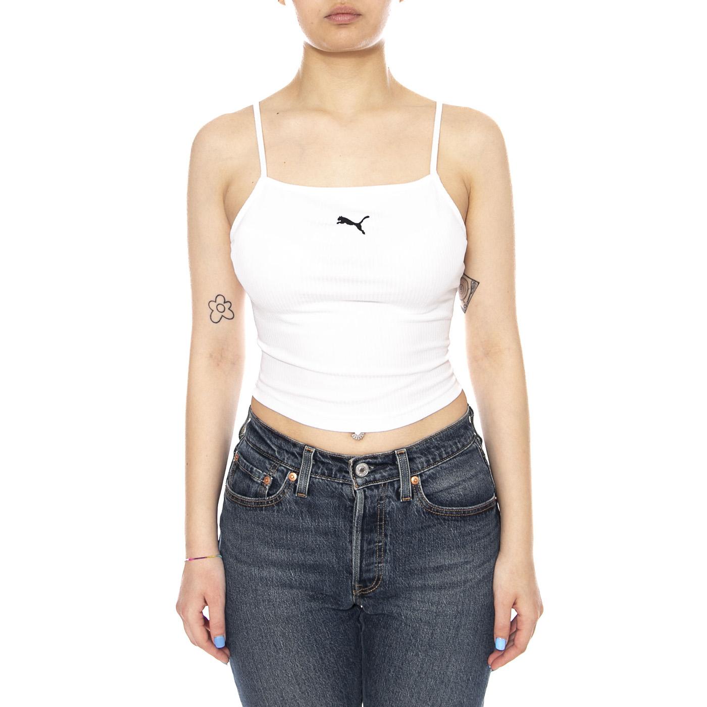 WARDROBE ESS RIBBED TANK TOP - Canotta Donna Bianca 629771 02 PUMA 