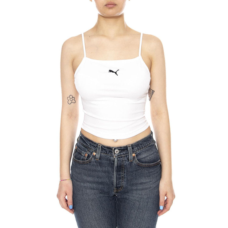 WARDROBE ESS RIBBED TANK TOP - Canotta Donna Bianca 629771 02 PUMA 