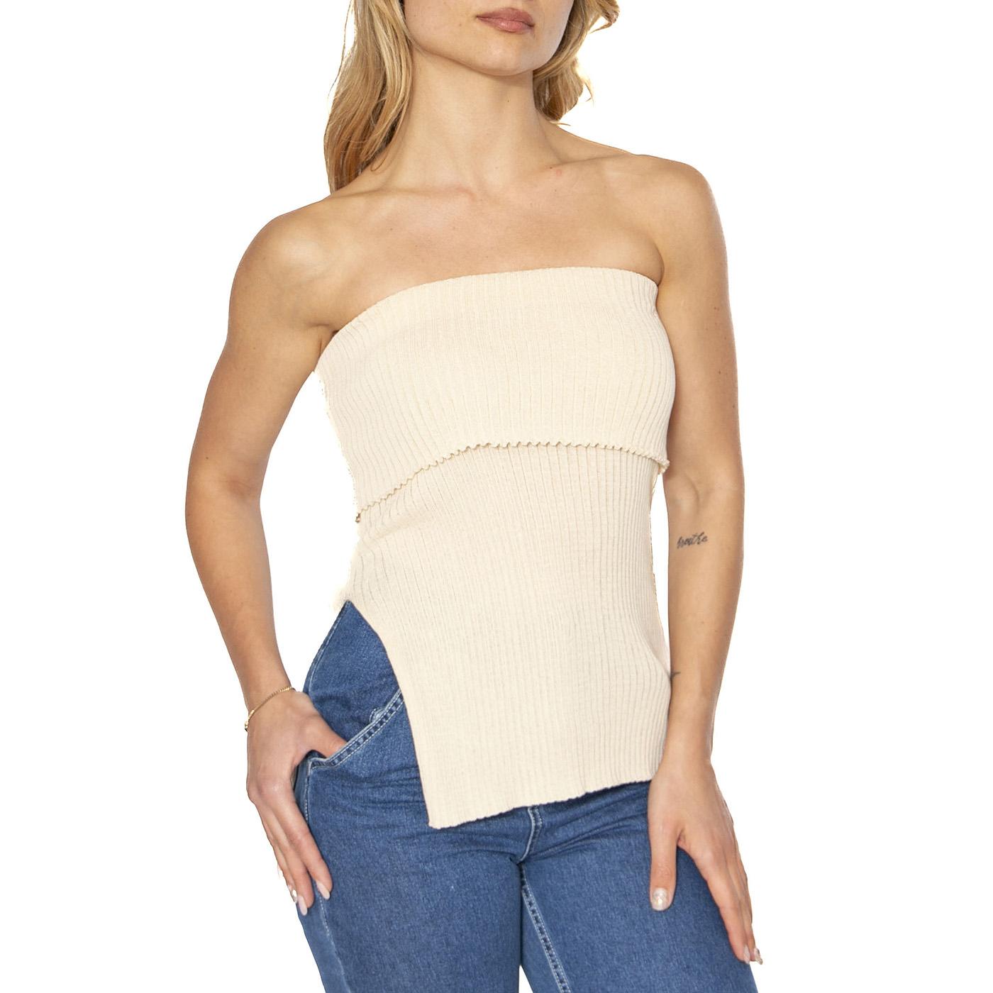 Top punto canalé sin tirantes blanco - Top Donna Beige 51W/10612 . WILD PONY 