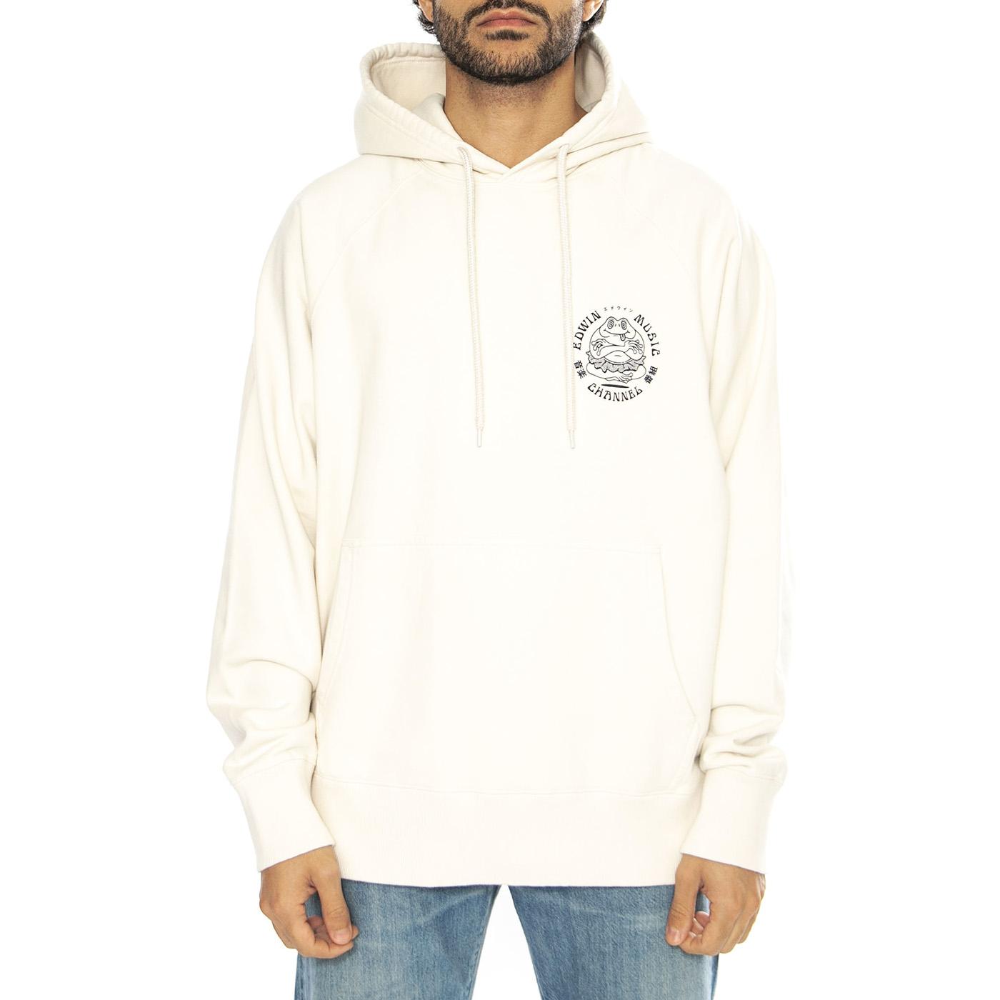 Edwin Music Channel Hoodie Sweat Whisper White - Felpa con Cappuccio Uomo Bianca I033470.WHW.67.  EDWIN 