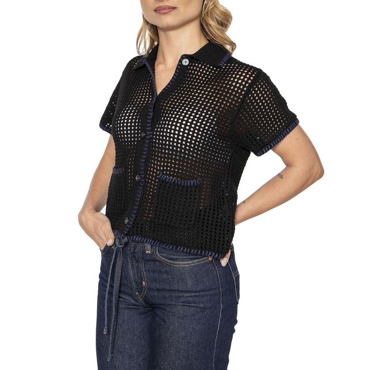 Pilar Crochet SS Cardigan Black - Cardigan in Maglia Donna Nero 251010072-BLK  OBEY 