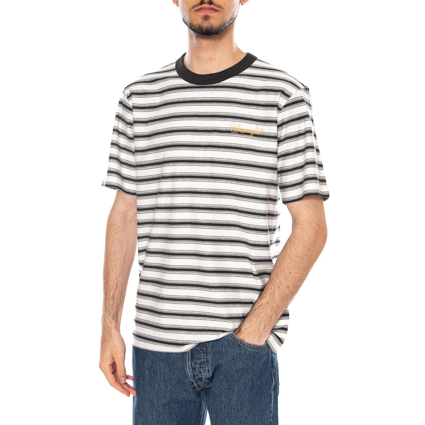 STRIPE TEE WORN WHITE - Maglietta Girocollo Uomo Bianca a Righe 112378014 WHT WRANGLER 