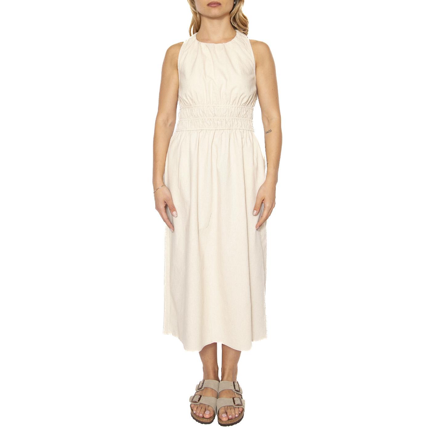 Vestido midi lino blanco - Abito Donna Beige 51W/11220  WILD PONY 