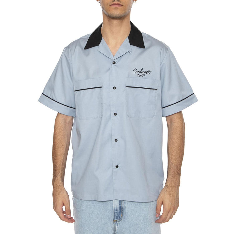 S/S Bowl Shirt Blue Fog / Black - Camicia Maniche Corte Uomo Blu I035153.31WXX . CARHARTT WIP 