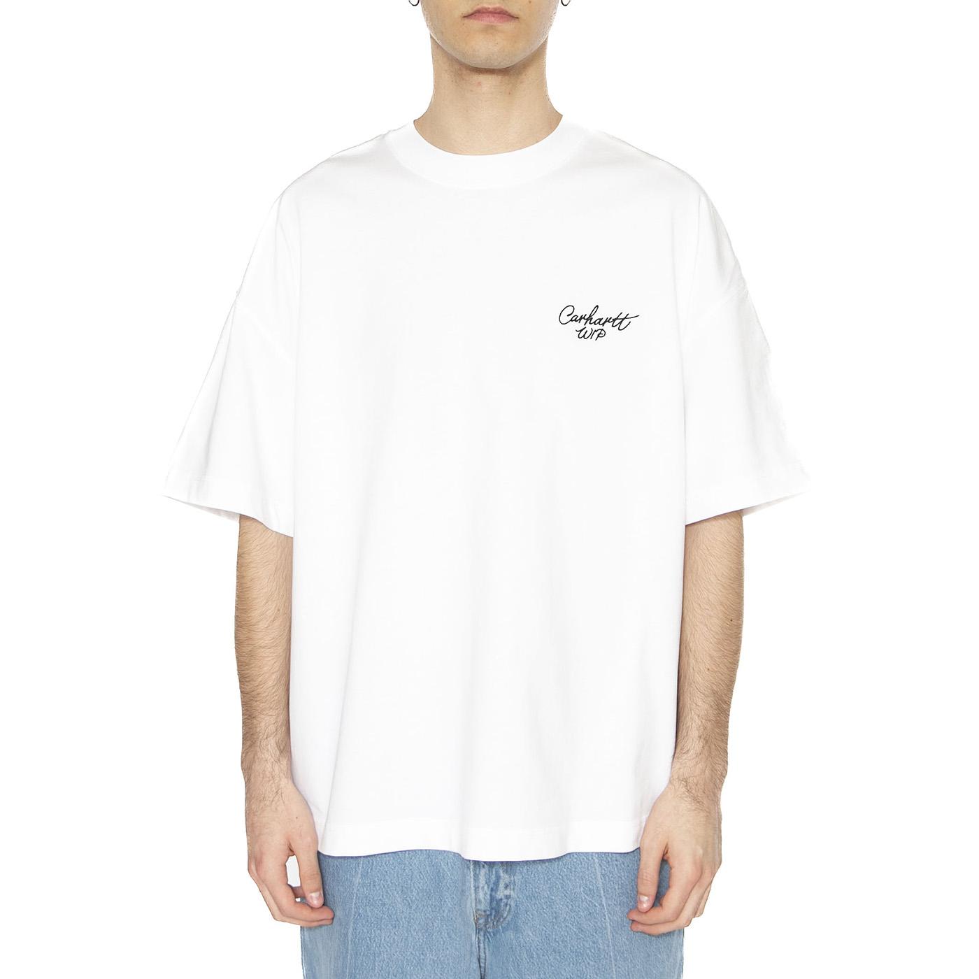 S/S Signature Script T-Shirt White / Black - Maglietta Girocollo Uomo Bianca I033828.00AXX  CARHARTT WIP 