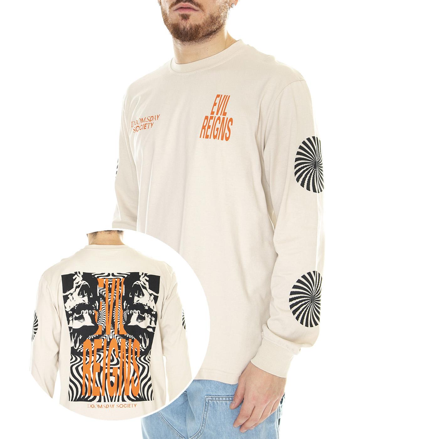 Optiskull Longsleeve Cream - Maglietta Girocollo Maniche Lunghe Uomo Beige LSV0064CRE  DOOMSDAY 
