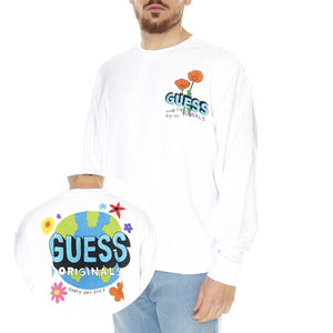 Go Earth Day Floral Crewneck Pure White - Felpa Girocollo Uomo Bianca M3GQ05KBQO2-G011  GUESS ORIGINALS 