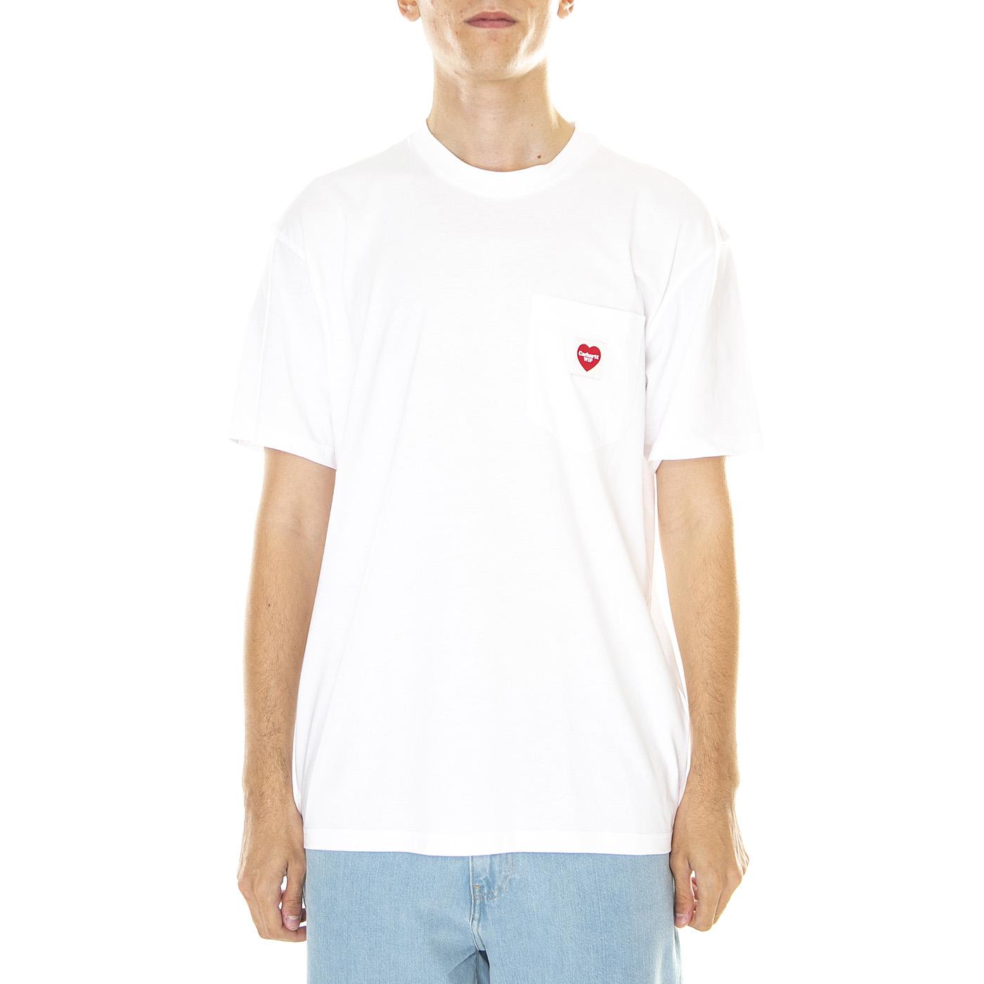 M' S/S Pocket Heart T-Shirt White - Maglietta Girocollo Uomo Bianca I032128-4  CARHARTT WIP 